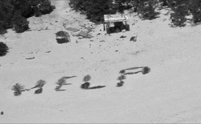 Três Homens Resgatados Após Escreverem 'Help' em Ilha do Pacífico com Folhas de Palmeir