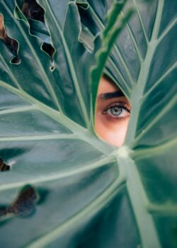 woman-peeking-over-green-leaf-plant-taken-at-daytime-cTKGZJTMJQU